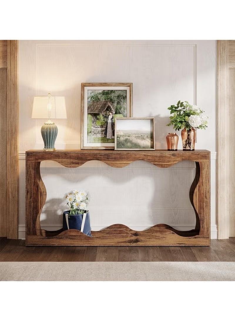 WALALLA 160cm Farmhouse Console Table with Storage, Couch Table Behind Sofa, Long Entryway Sofa Station, Narrow Console Stand, Hallway Stand for Entryway Living Room, Brown - Image 5